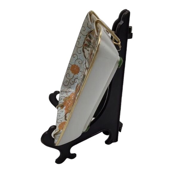 Hand Painted Macau Cloisonne Porcelain Satsuma Blank 3 Scenes Japanese Village - Picture 10 of 12